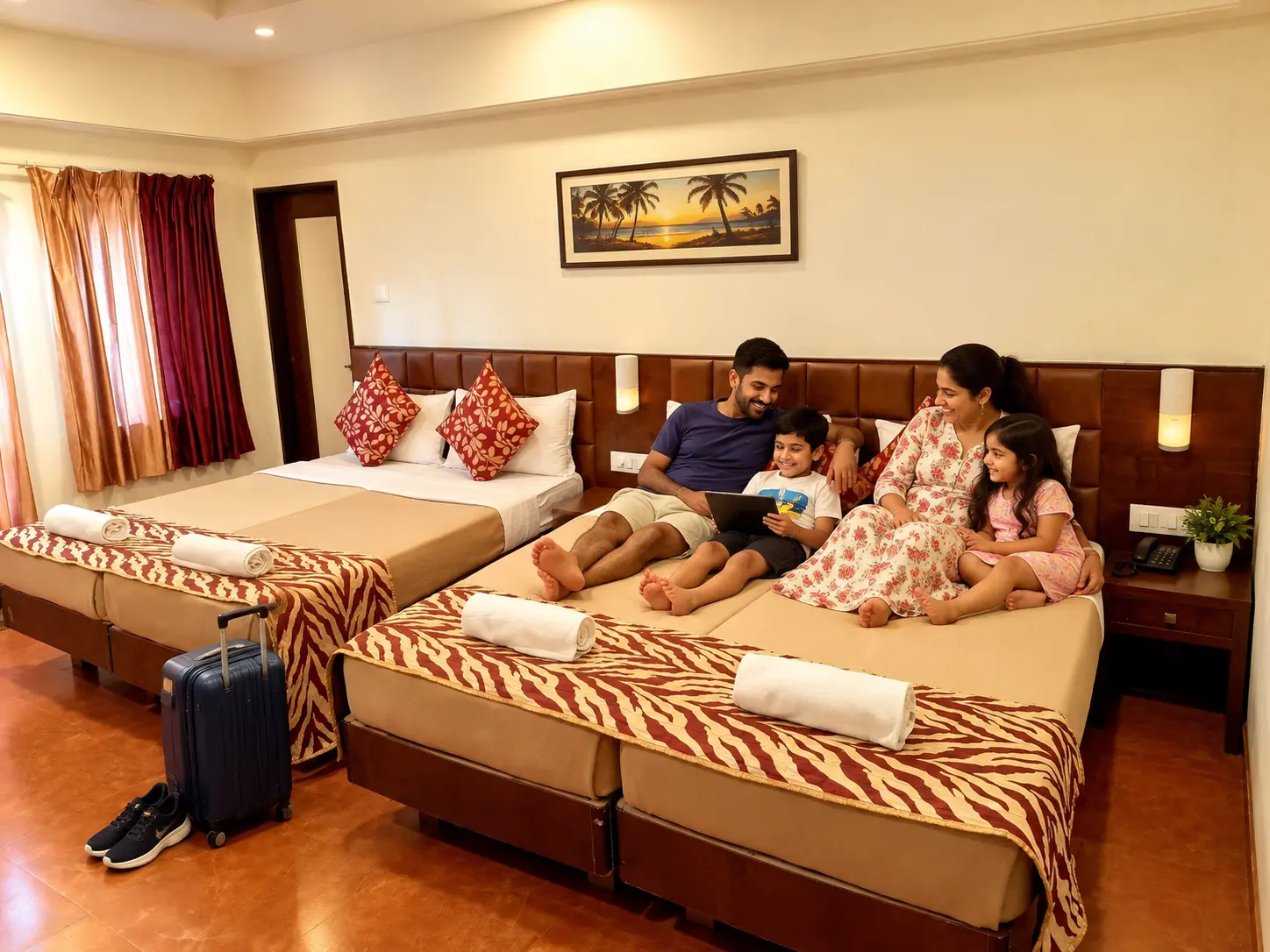Family room with four beds at Hotel Viva Baga in Goa